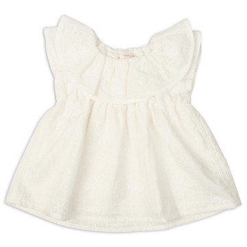 akachan honpo - 短袖長版上衣-蕾絲刺繡-白色