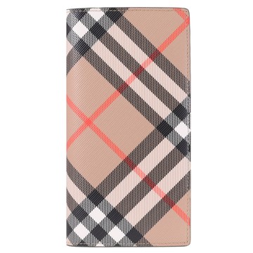 BURBERRY 8091921 英式格紋塗層對開多卡長夾.卡其/綠