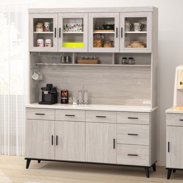 MUNA家居  麥莉雅白橡木5.3尺仿石面餐櫃/碗盤櫃/全組(607+604)  160.4X43X201.7cm