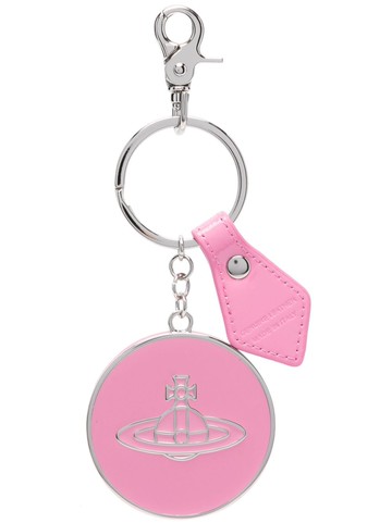 Vivienne Westwood - Orb logo-plaque patent-leather keyring - women - Calf Leather/Brass - One Size - Pink