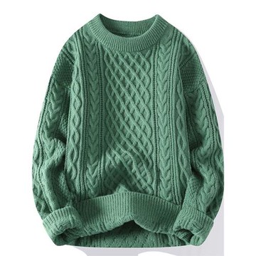 本命年大紅色毛衣秋冬季男加厚高級感粗麻花針織外套馬年情侶線衣