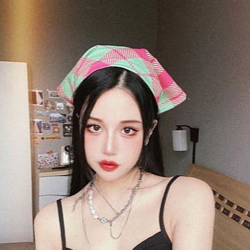 y2k千禧澀谷辣妹日系復古格子頭巾女包頭時尚潮流棉方巾絲巾圍巾