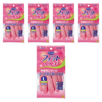 ST 雞仔牌 Family 家事用手套中厚板彈性橡膠內側裹毛 l粉色  5入  粉色  L
