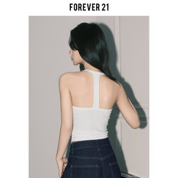 Forever 21美式辣妹白色帶胸墊美背小吊帶女修身掛脖背心打底上衣