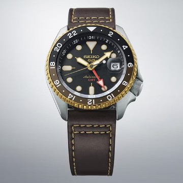 SEIKO 精工錶 5 Sports 4R34-00A0J(SSK036K1) SKX GMT雙時區指針機械錶 黑金 42.5mm_SK037