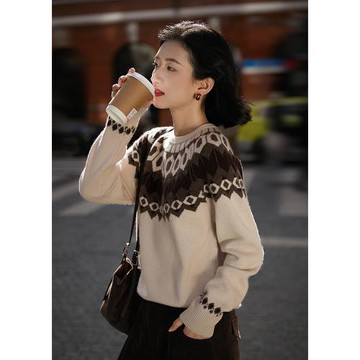 (免運)の笑涵 費爾島毛衣意大利工藝羊毛羊絨針織衫秋冬新款ZYH765643VG