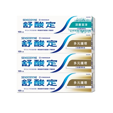 舒酸定 長效抗敏牙膏-多元護理120g*3+深層潔淨100g*1(共4入)