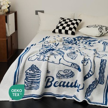 法式貓咪休閑半邊絨針織毯子 辦公午休毯沙發蓋毯 時尚居家裝飾