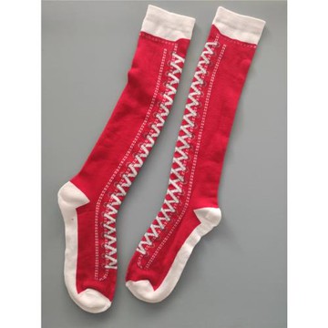 歐美潮款鞋帶中筒襪子紅色綁帶小腿襪及膝長靴襪搞怪派對女襪