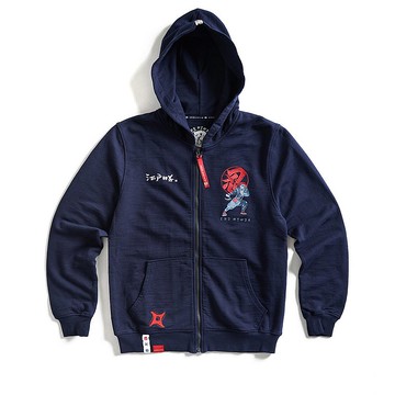 江戶勝 日系 男裝 伊賀忍者刺繡休閒連帽長袖外套(丈青色) #上衣