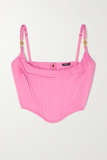 Versace - Cropped Embellished Satin Bustier Top - Pink - IT36