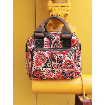 韓版多功能輕便夾層拉鏈女包牛津布時尚手提包休閑通勤印花小方包