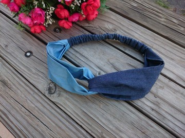 雙色牛仔棉交叉款髮帶