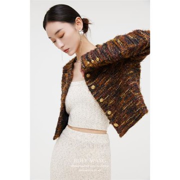 (免運)ROEYWANG 獨家肌理面料ding級高級感氣質小香風粗花呢羊毛短外套