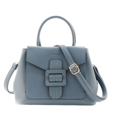 FIRANO-壓印LOGO 皮帶釦合成皮革手提/斜背包(霧藍色)