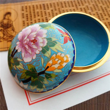珍藏版女子閨閣愛物厚重有質感景泰藍首飾盒粉盒銅胎掐絲琺瑯擺件