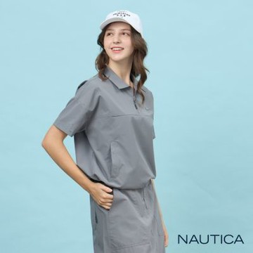 NAUTICA 官方旗艦 女裝 半開襟吸濕快乾短袖上衣-深灰色