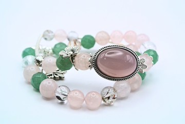 ~生命靈數6~天然綠幽靈、粉晶及東陵石雙圈能量升級手串