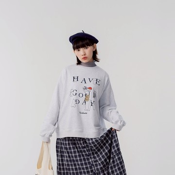 QUEENSHOP_F 聯名 長袖 Tombonia 文字造型落肩寬版上衣 兩色1/2 現+預 【01110989】