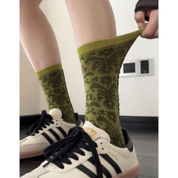 潮牌剪影印花捲草紋中筒襪子男女情侶款復古棉襪ins潮基本線條襪