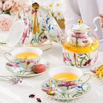 歐式下午茶耐熱水果花茶壺套裝輕奢客廳陶瓷玻璃花茶具蠟燭加熱