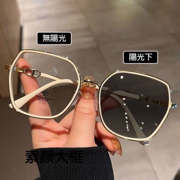 變色眼镜女款超輕潮冷茶色透明框ins高颜值大框顯瘦素顏平光鏡 74275