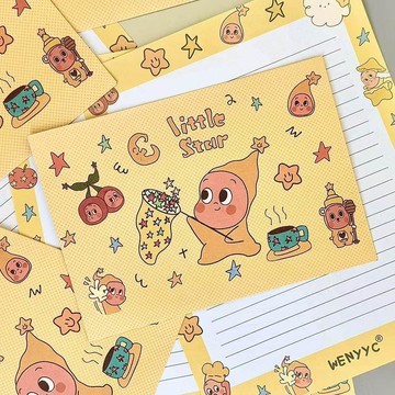 ✨壹灣出貨✨新款卡通星星人信封信紙套裝可愛手寫留言祝福朋友紀念禮物信箋