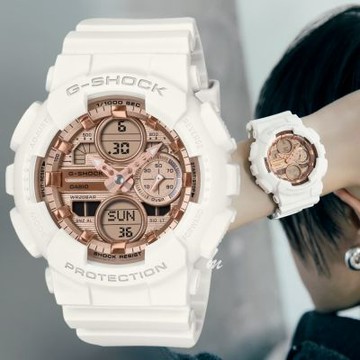 CASIO 卡西歐 G-SHOCK WOMEN 閃耀玫瑰金 實用雙顯錶 送禮 禮物 推薦(GMA-S140PG-7A)