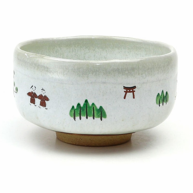 抹茶碗 旅茶碗 奈良絵 赤膚焼 大塩正人作 | LINEショッピング