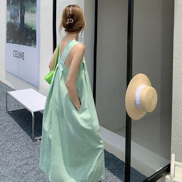 限時特賣 連衣裙 長裙 洋裝裙 夏天裙子 度假風 300斤法式露背沙灘海邊無袖背心度假連衣裙夏季寬鬆新款氣質長裙限定
