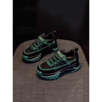 香港厚底拼色休閑運動鞋女老爹鞋增高2025年春秋新款真皮阿甘鞋潮