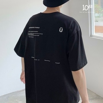 『1068』韓國 U笑臉 挺版 字母 寬鬆 落肩 情侶 純棉 休閒 韓系 短袖Tee 【A88265】