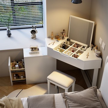 實木轉角梳妝臺斗柜一體小戶型床頭化妝桌家用臥室墻角三角形書桌 ph6211