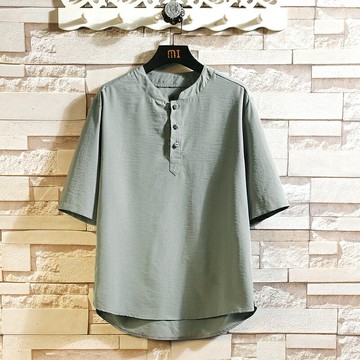 冰絲短袖t恤男薄款夏季亞麻中國風漢服上衣寬松純色半袖棉麻體恤
