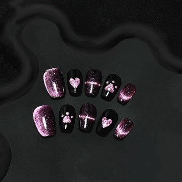 桃園出貨純手工甜酷派亮晶晶美甲爆閃y2k貓爪晶石貓眼短款氛圍感穿戴甲