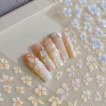 百合五瓣花浮雕美甲貼紙 立體光雕日系粉嫩美甲貼紙 穿戴甲裝飾材料 DIY美甲素材 浮雕美甲貼紙