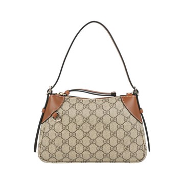 Gucci GG Emblem 塗層帆布及皮革小款二用包(米色深棕色)