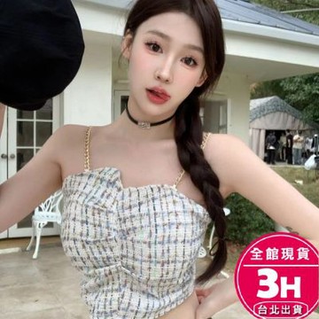 【梨卡】隔日到貨 女裝 背心 小可愛 Bratop 刺繡格子 美背上衣 外穿上衣 無袖背心 GA742【現貨24H】