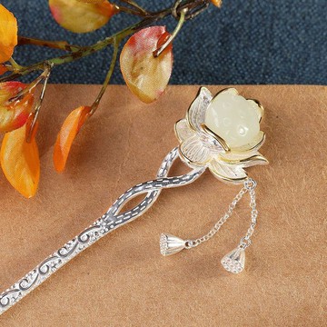 純銀鑲和田白玉山河令發簪子步搖復古風古典裝盤發唐風釵子頭發飾