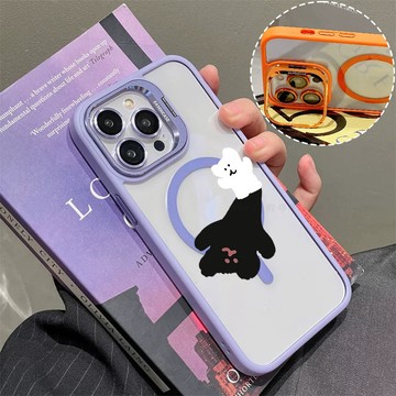 小熊倒影 磁吸手機殼 金屬鏡頭支架 保護殼 適用於iPhone 17 16 15 14 13 12 11 Max防摔殼
