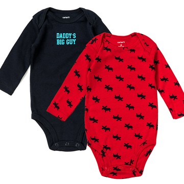 美國 Carter's - 麋鹿印花長袖包屁衣2件組 (6 M)