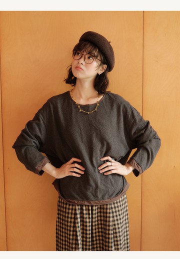 再生混紡拼接上衣打底秋冬雙層肌理鬆弛感上衣