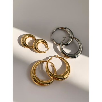 歐美簡約金屬圓形圈圈耳環女小眾設計感高級輕奢大氣金色素圈耳飾