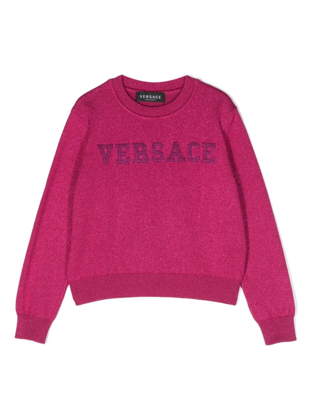 Versace Pullover Fucsia In Lurex Bambina