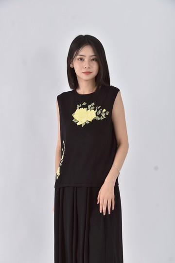 (L) key wear針織無袖圖案背心黑色上衣