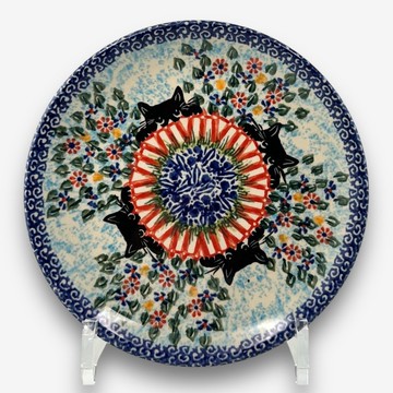 波蘭手繪手工陶-點心盤 圓盤 17cm 黑貓花園系列