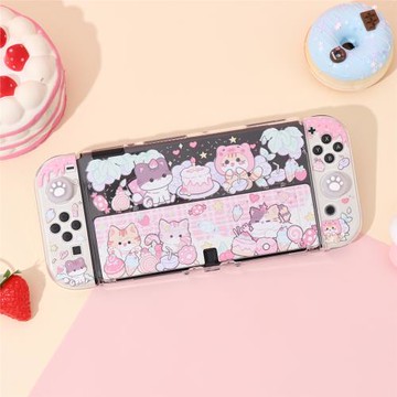 任天堂SWITCH OLED保護殼Switch2保護套可插底座殼 貓咪蛋糕派對
