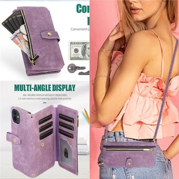 適用三星s22Ultra手機皮套S21+拉鏈錢卡包s24FE翻蓋S10長繩note20ultra男女A53斜挎包背帶S20商務s23全包A52S