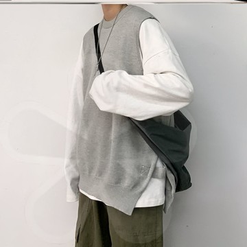 英倫風針織背心男復古馬甲外穿潮牌個性潮流無袖坎肩寬松毛衣坎袖