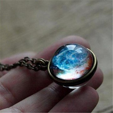 新品配飾 宇宙銀河星云雙面玻璃球吊墜項鏈復古毛衣鏈飾品